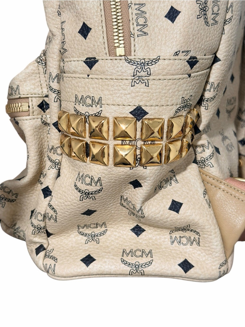 MCM Beige Visetos Monogram Leather Backpack with Gold Hardware - Picture 3 of 10